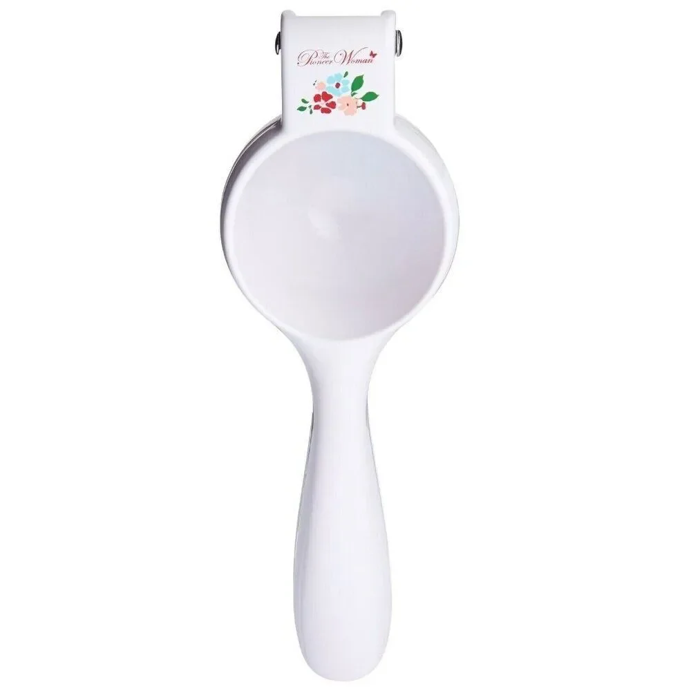 Pioneer Woman Garden Party Citrus Press Juicer Handheld Filter White Cast Iron